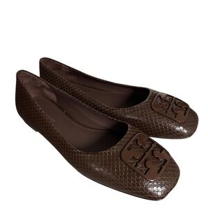 NWOT Tory Burch Georgia Brown Snakeskin Leather Square Toe Ballet Flats 7M